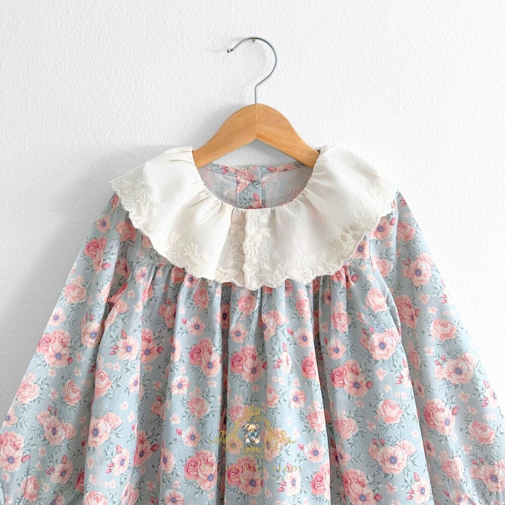 NWT Pretty Girls Eyelet Embroidered Lace Bib Collar Long Sleeve Dress Boho 6Y - Picture 3 of 5